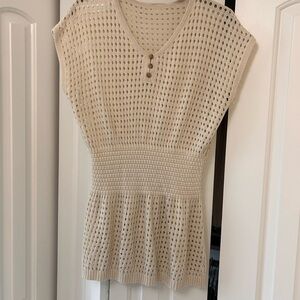 SHEIN Cream Open-Knit V-Neck Smocked Waist COVER UP